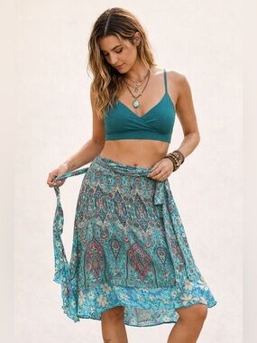 Earthbound Trading Co Wrap Skirt One Size Boho Paisley Floral Festival Gypsy